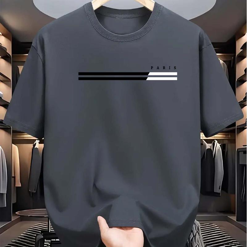 Men's 100% Cotton Summer Loose Size PARIS Letter Graphic Printed Slim Fit Casual Sports Round Neck Short Sleeved T-shirt Top