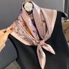27.55inch Light Purple Flower Print Square Scarf Simulated Silk Thin Neck Scarf Elegant Style Sunscreen Headscarf For Women