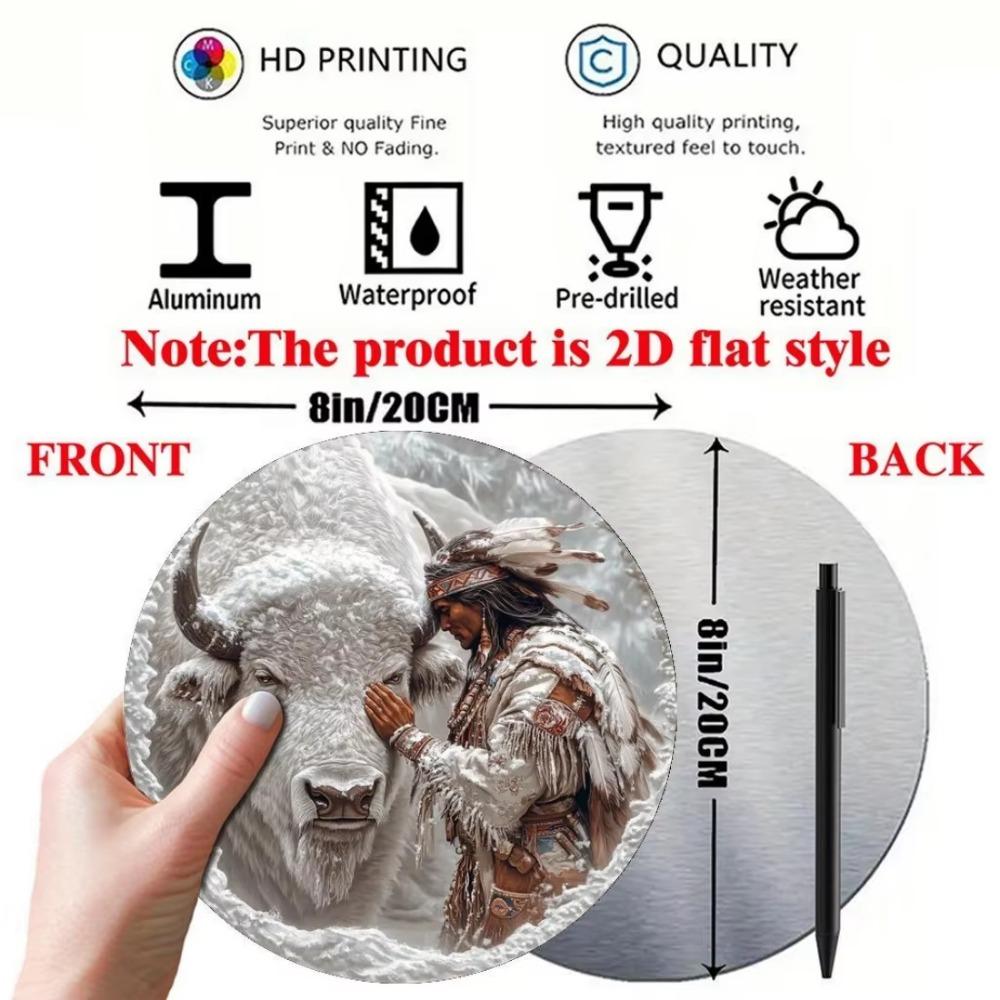 Круглая настенная художественная вывеска из алюминия, винтажная металлическая табличка с изображением буйвола и американских индейцев, универсальная праздничная тема