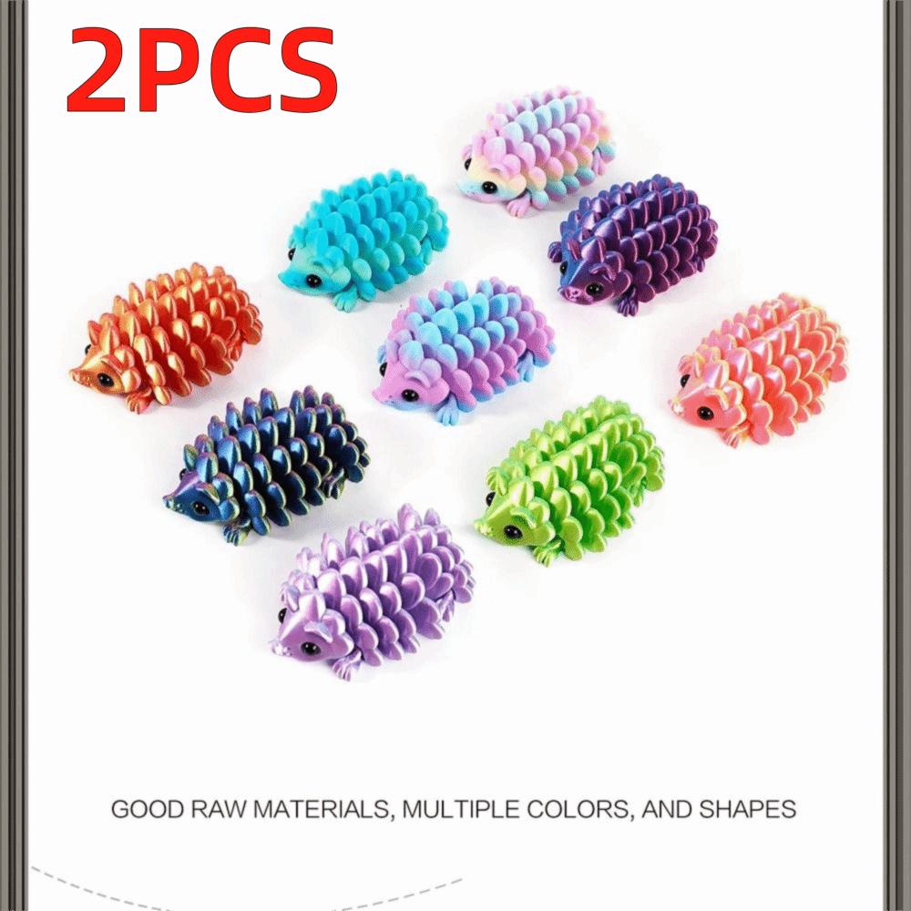 2Pcs Pinecone Colorful Hedgehog Figurine 3D Printed Animal Ornament  Desk Decor
