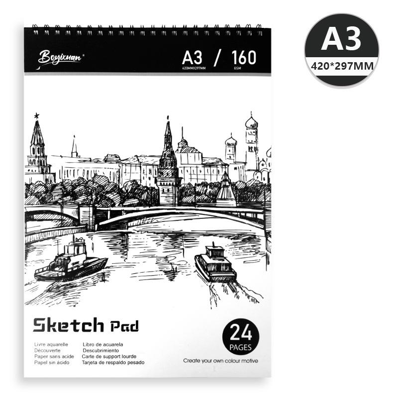 BoYiXuan 24-Page Coilbound Artist Sketchbook - Thickened, Portable, Easy-to-Carry for Drawing