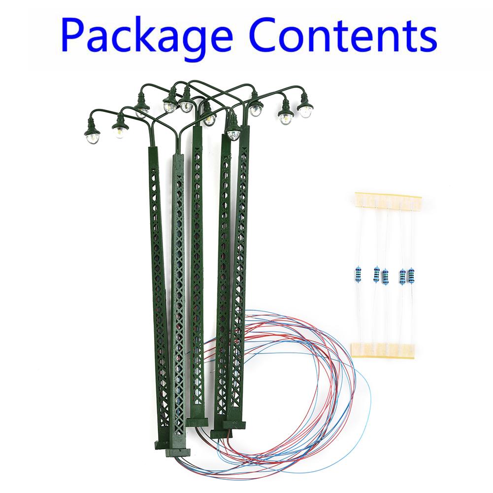 5pcs Model Railway Lamp Lattice Mast Light HO 1:87 Scale LED Street Light Train Layout For Home Garden Decor Craft Miniature