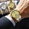Luxury Moon Phase Hollow Tourbillon Wristwatch Men Gold Automatic Mechanical Watch Auto Date Week Stainless Steel Watches