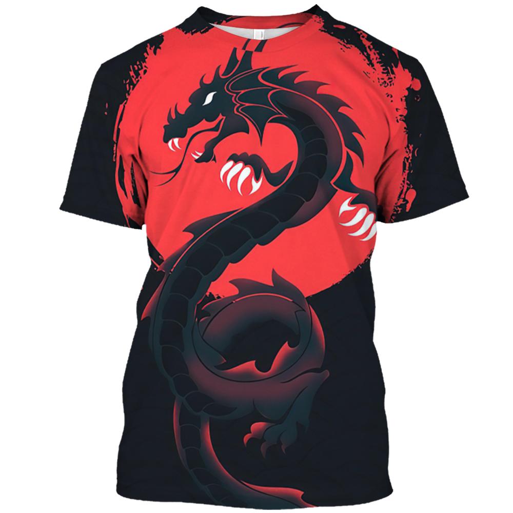 Vintage Men's T-Shirt 3D Print Dragon Pattern T Shirt Casual Short-Sleeved Top Summer Breathable Fitness Apparel Men Clothing