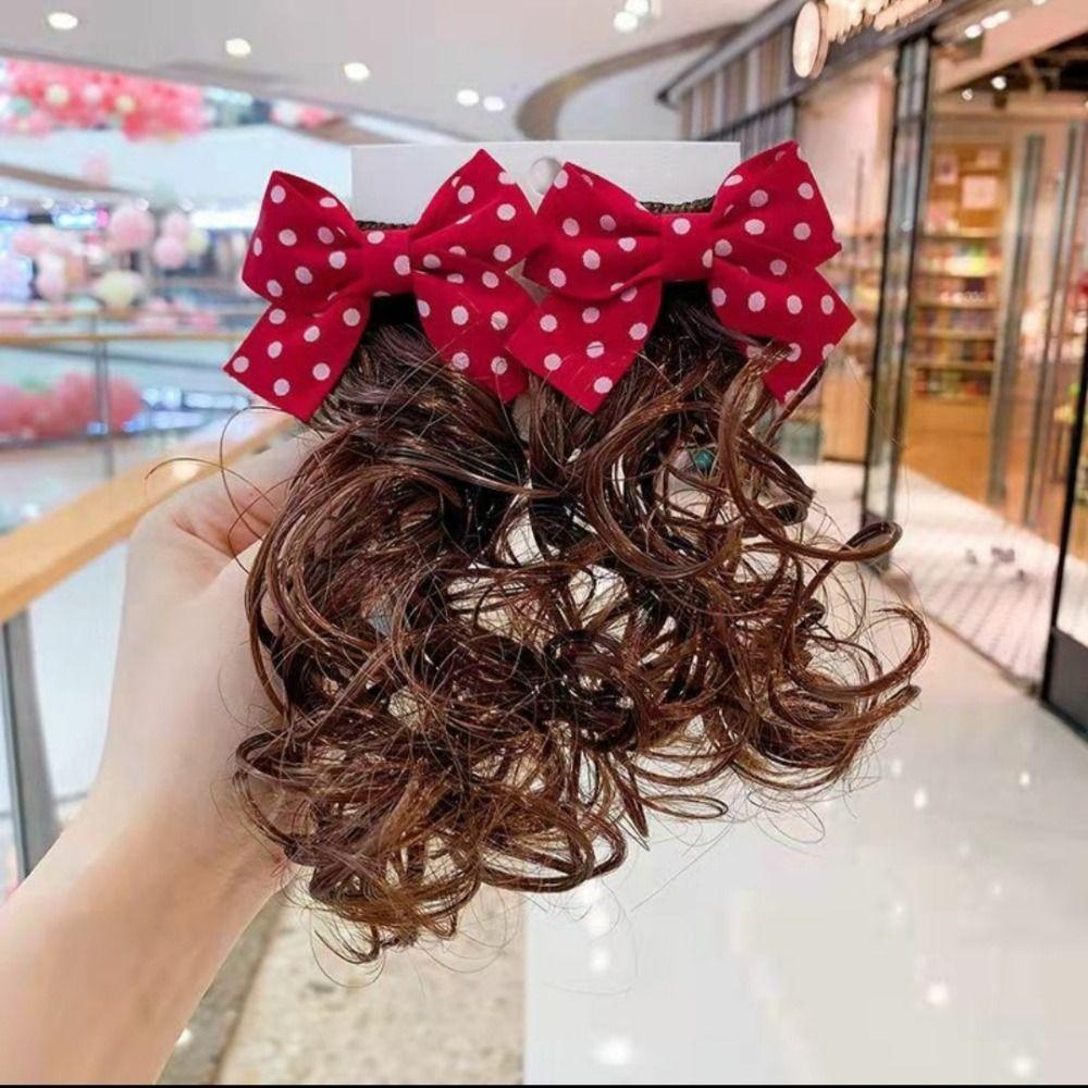 2Pcs Curly Children's Bow Wig Princess Bowknot Hairclip Fasion Baby Wig Hairpin Daily