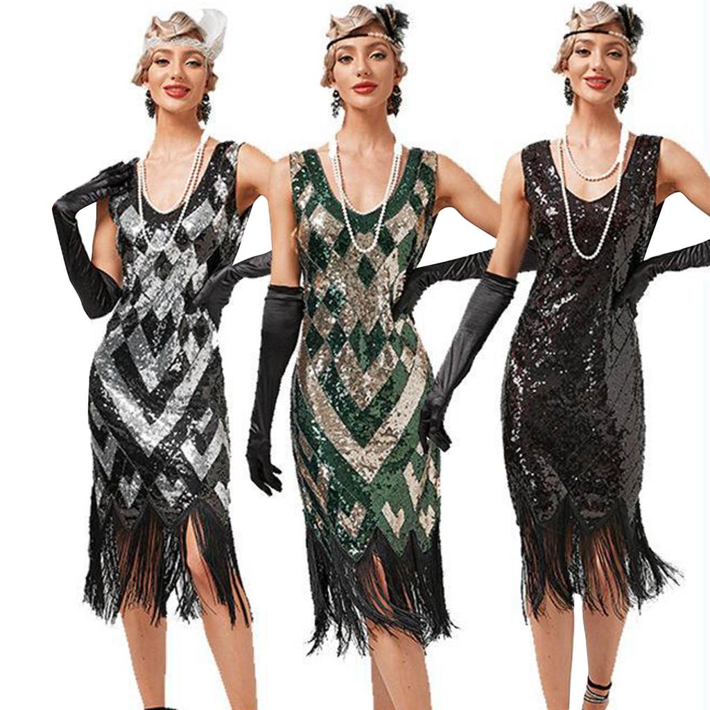 Женское вечернее сексуальное платье, модное однотонное платье с блестками и бахромой