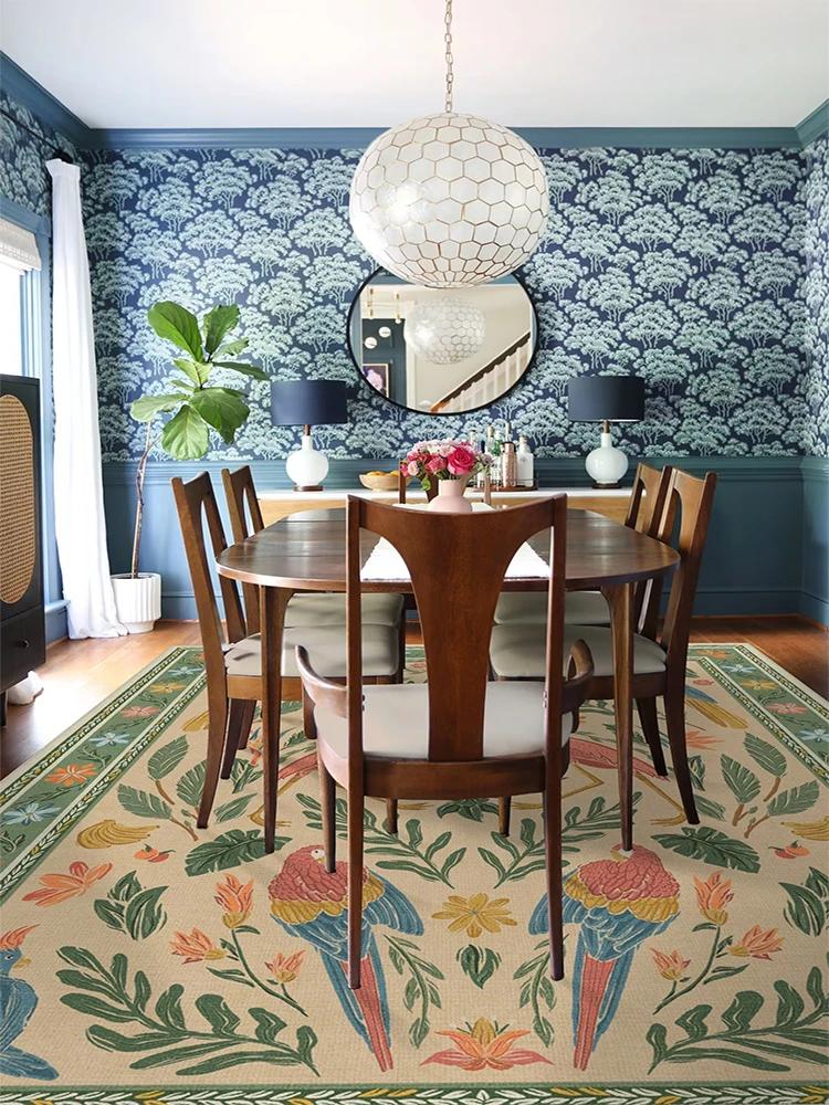 American Retro Symmetrical Living Room Large Carpet Creative Animal Pattern Bedroom Bedside Rugs Easy Care Decorative Home Rug