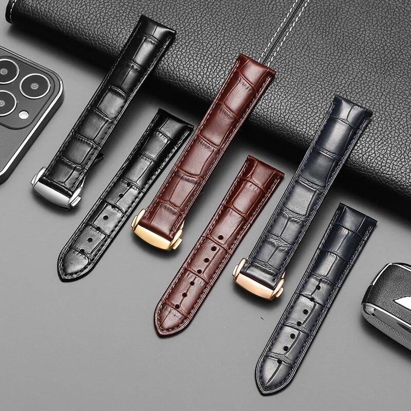 18mm 20mm 22mm Genuine Leather Watch Strap For Omega Watch Speed Seamaster Deployant Clasp Black Brown Watchband Bracelet