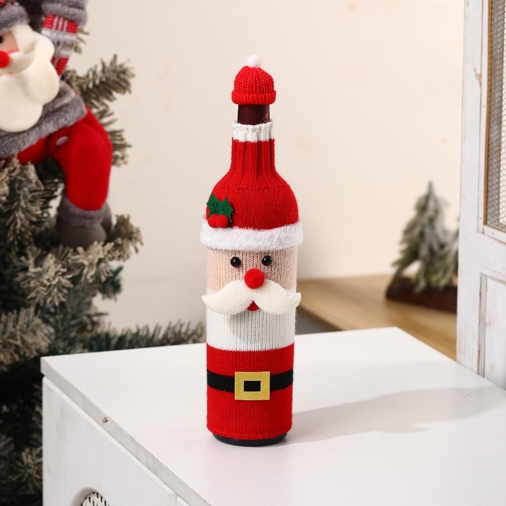 Knitted Wine Bottle Cover with Mini Santa Hat Beer Bottle Cover Cute Holiday Decoration Gift