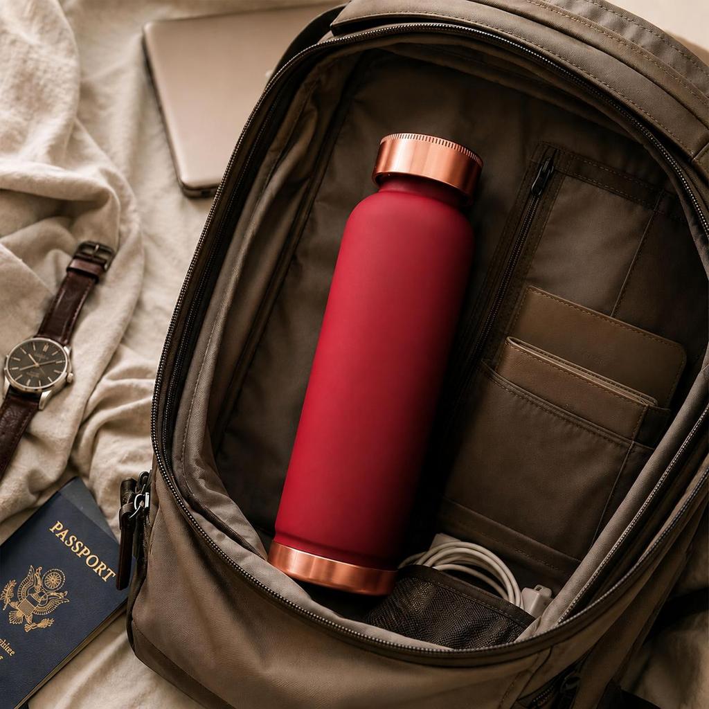 Copper Water Bottle for Travel Leak Proof and BPA Free, Office and Home Use, Ayurveda Inspired Bottle for Immunity Boost (1 Liter | Magenta)
