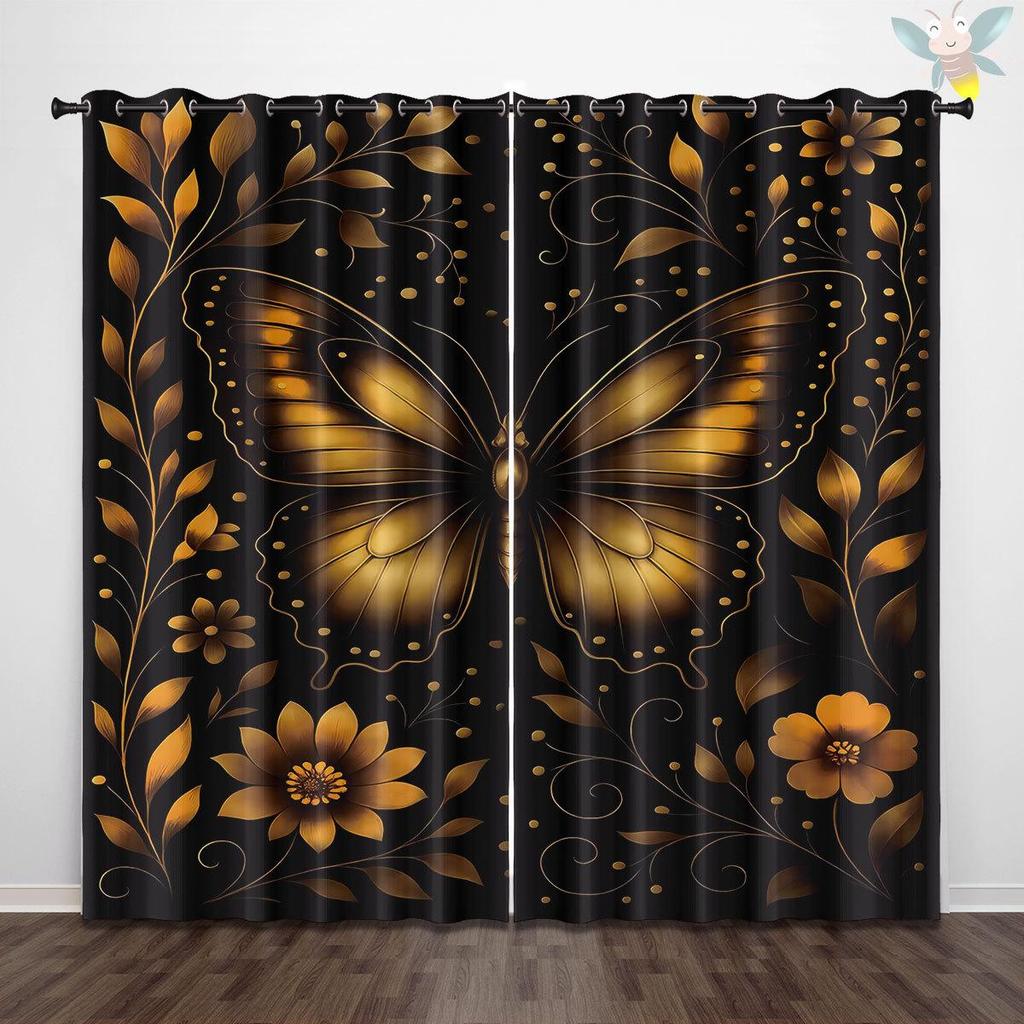 Dragonfly Pattern Glass Painted Blackout Curtains - Thickened Polyester, High Precision Sun Protection