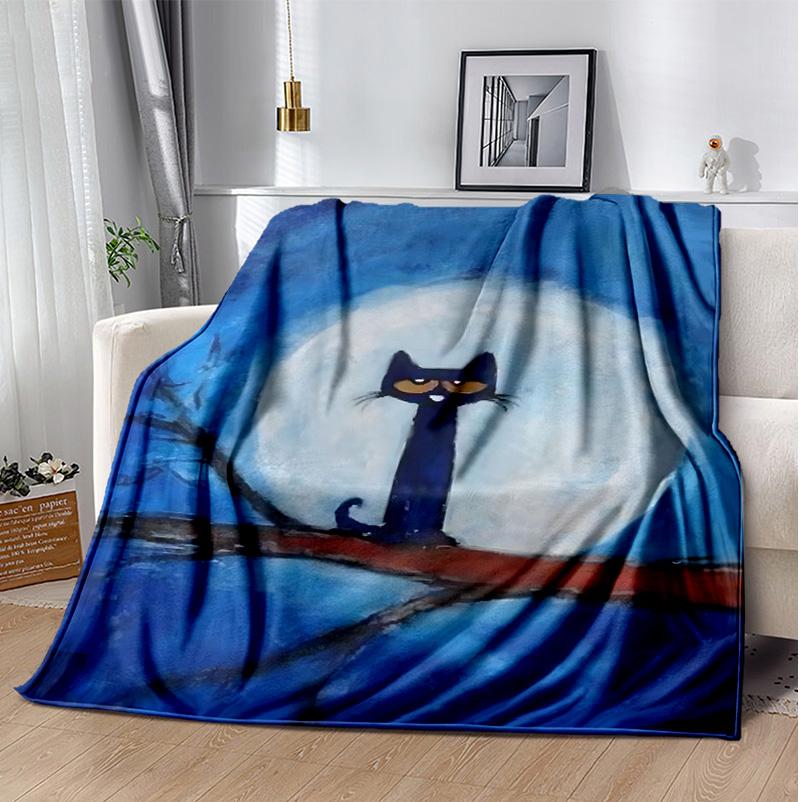 Pete Cat Flannel Blanket Soft Warm All-Season Throw, Design for Camping, Car Travel, Hiking Sofa, Bed, Office Perfect Gift for Parties