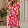 Women's Summer Fashion Leaf Print Dress Casual Beach A-line V-neck Loose Sundress