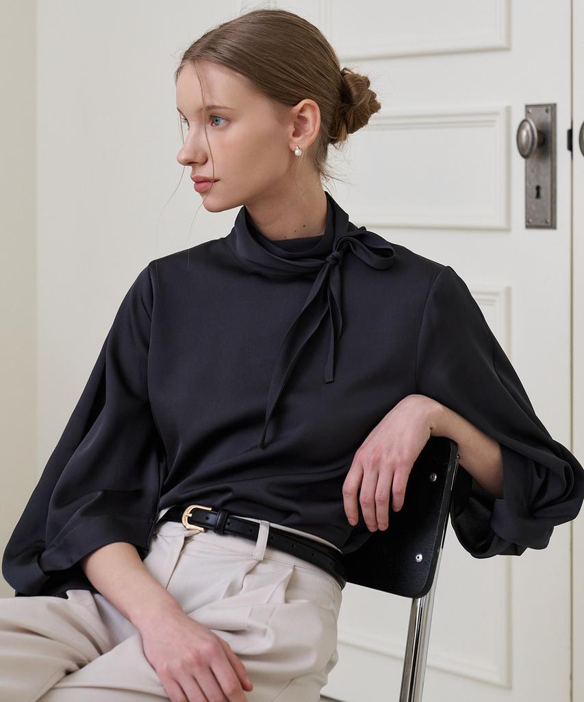 BIBYSEOB Блузка с твистовым шарфом Угольный [T61]