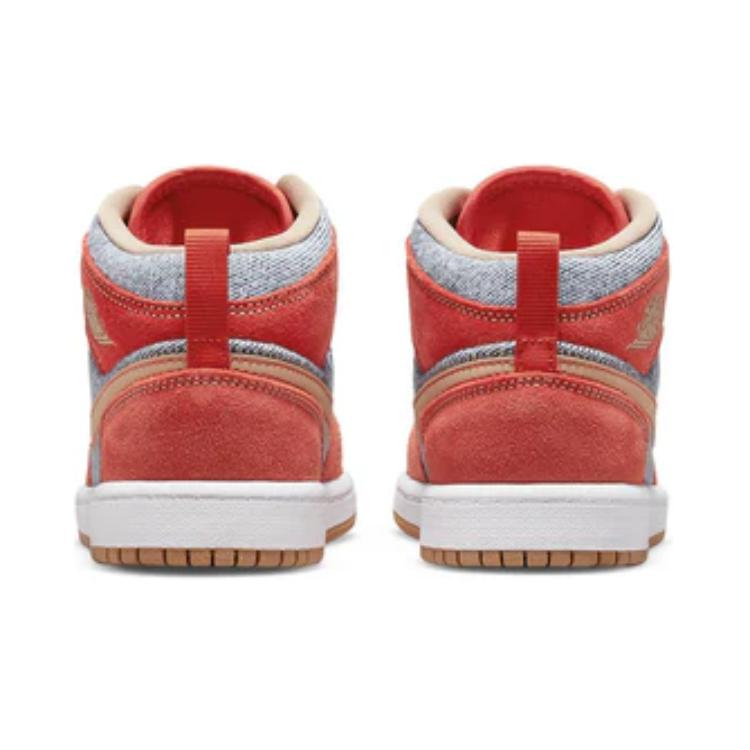 Кроссовки Air Jordan 1 Mid SE PS Denim Red Детские Оранжевый Киноварь Пенька DM4383-600