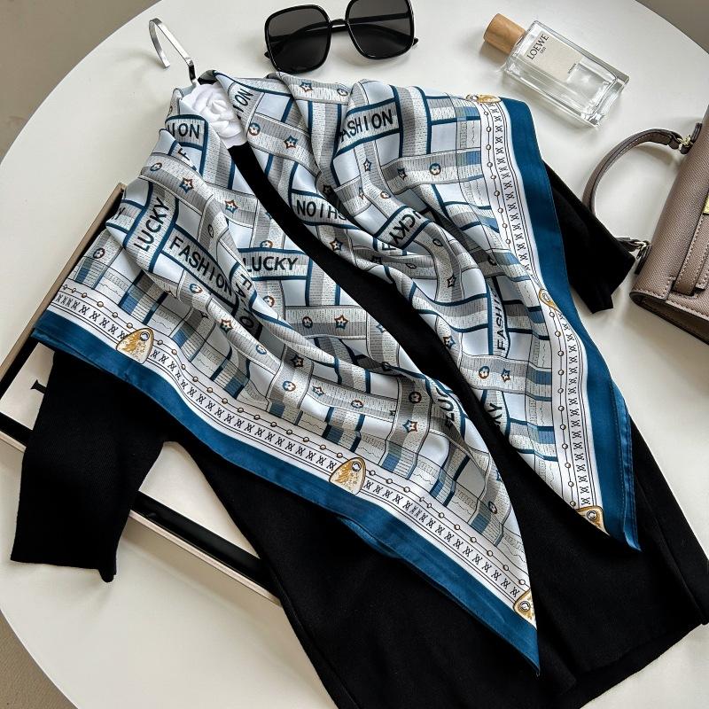 Печатный буквенный высококачественный искусственный шелк женский твил шелковый декоративный женский шелковый шарф