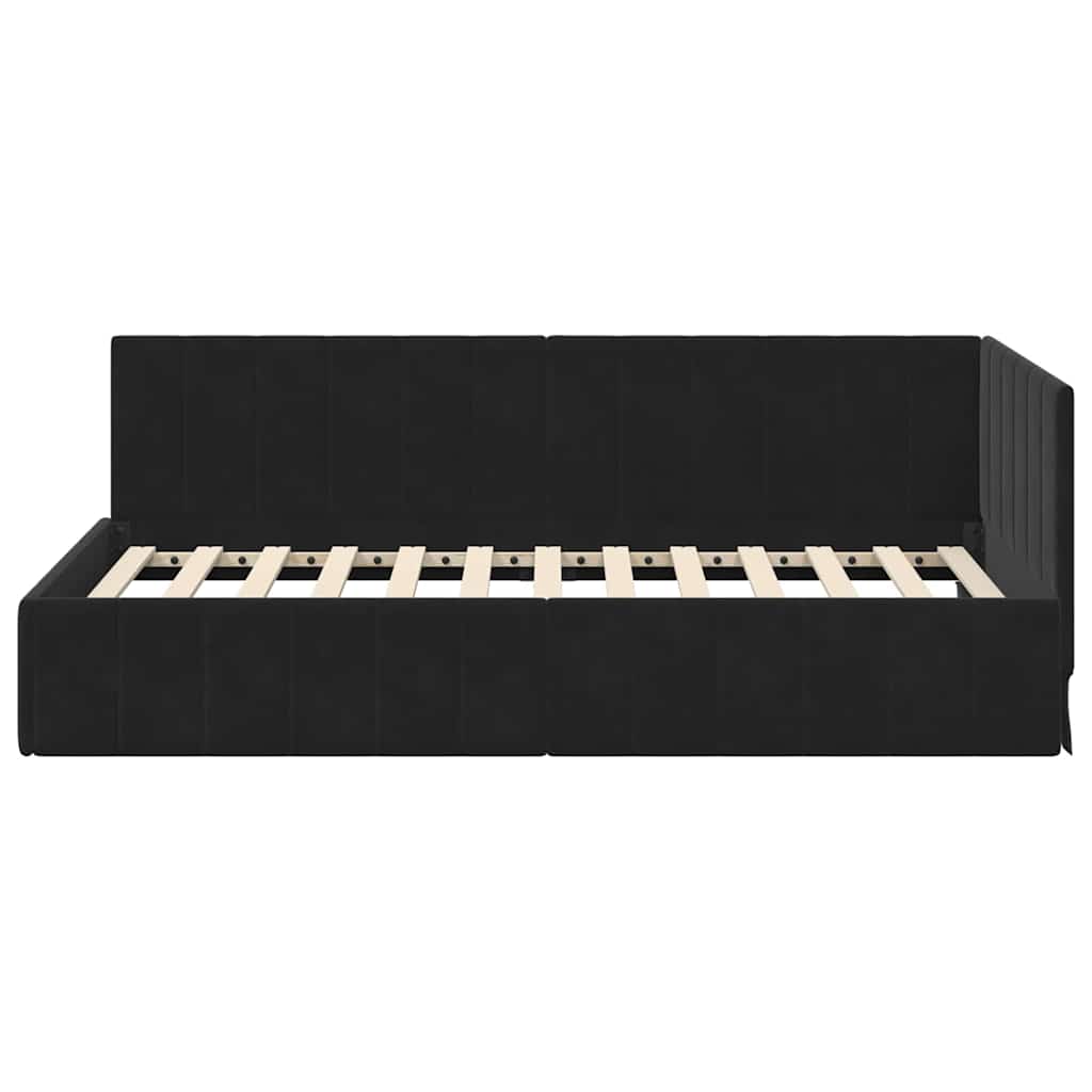 L shaped bed frame with headboard black 100 cm x 200 cm velvet