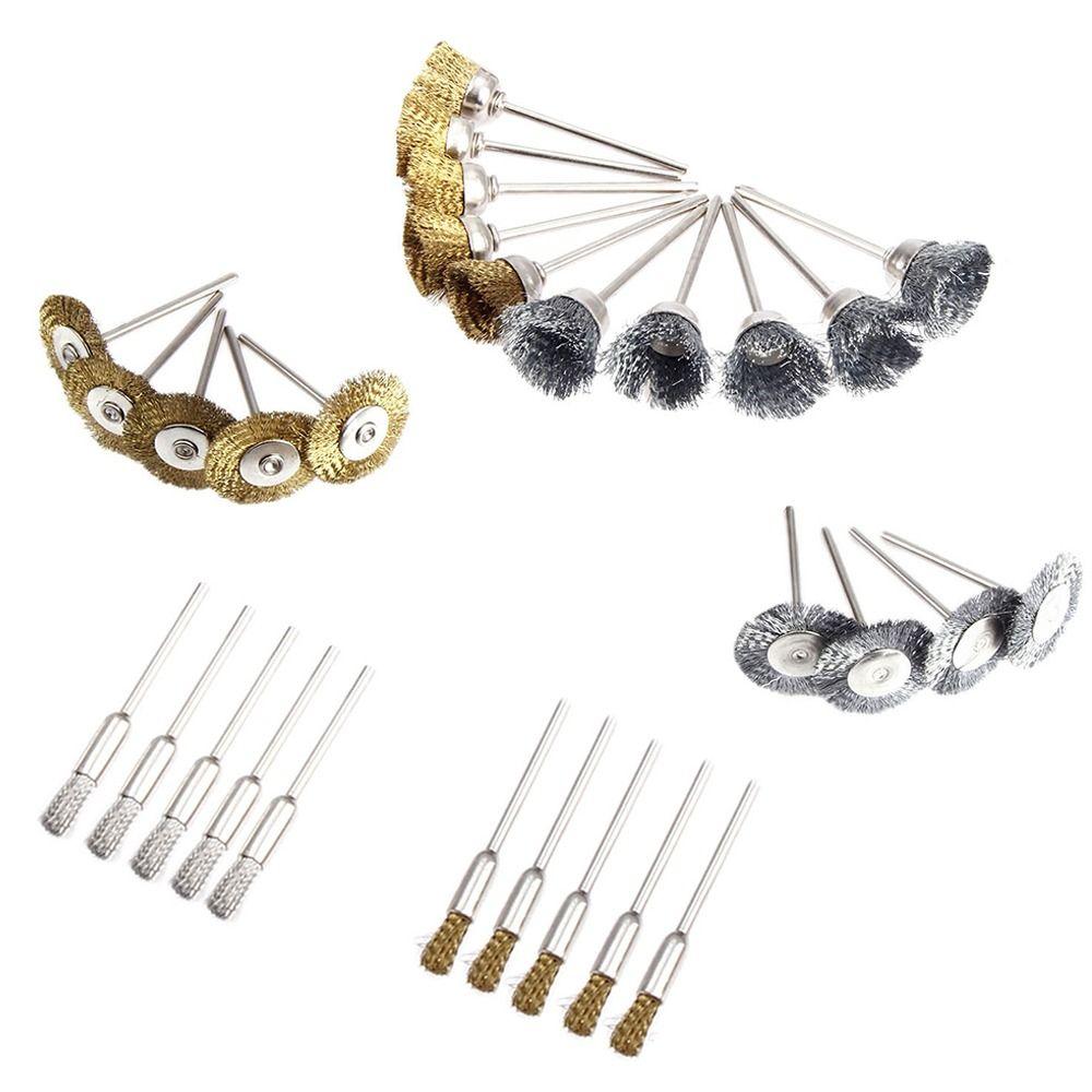 15Pcs/set Mini Grinding Accessories Wire Wheel Brushes T-shaped Brush Grinder Rotary Polishing Tools