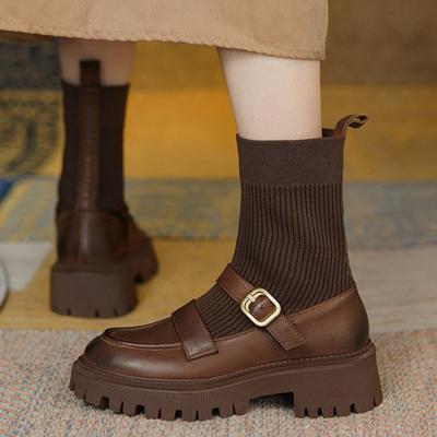 Современные ботинки женские модные дизайнерские трикотажные ботильоны на толстой платформе женские удобные офисные туфли обувь