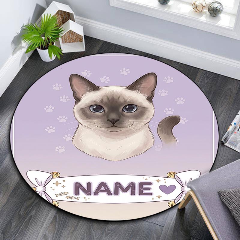 Custom Name,Cat Fish Label Portrait pattern round rug,Carpet Rug for Living Room Bedroom Playroom ,Non-slip Floor Mat,Holiday Gifts and Birthday Gifts