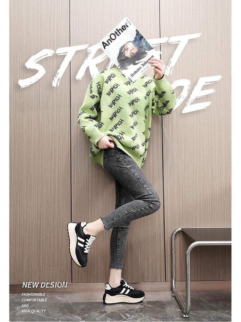 BN002 2024 Women's Thick-Soled Height-Enhancing Casual Sports Shoes - Spliced Leather, Spring/Summer Trend.