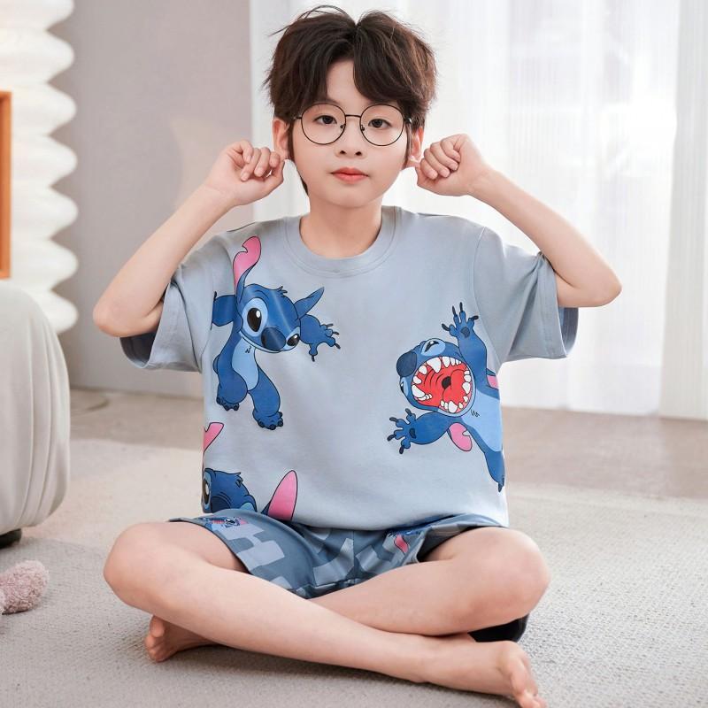 Boys Cotton Short Sleeve Pajama Set Kids Sleepwear Home Outfit Cartoon Print Lightweight Comfortable