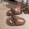 Maillard bow cotton slippers women's winter home indoor non-slip velvet warm sweet fluffy mop