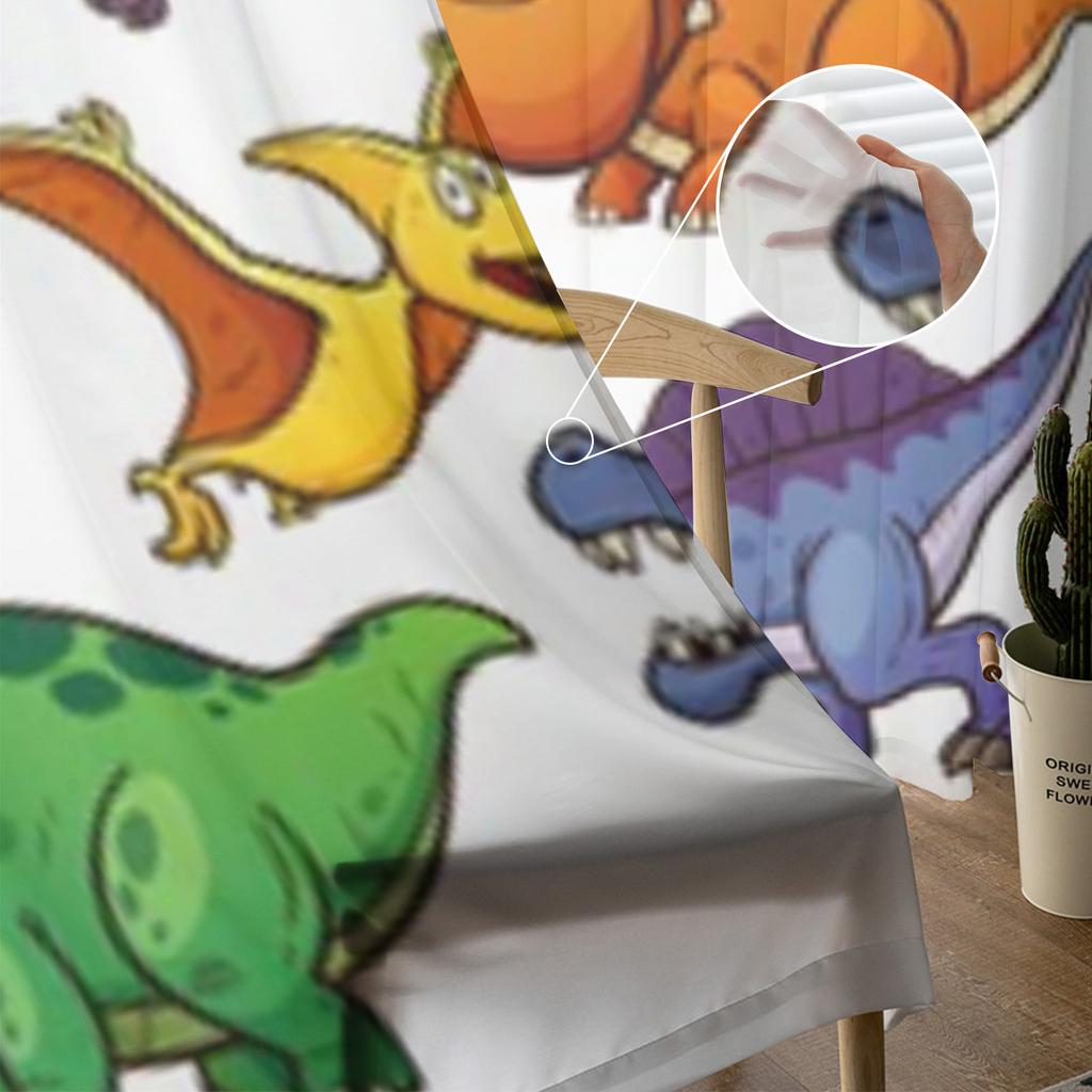 Dinosaur Cartoon Sheer Curtains for Living Room Transparent Tulle Window Treatments Bedroom Kitchen Home Decor Veil Drapes