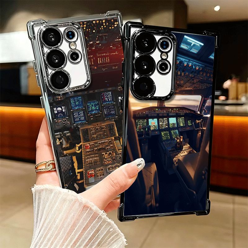 Aviation Aeroplane Pilot Cockpit Plating Phone Case For Samsung Galaxy S24 S25 FE S26 Edge S23 Ultra S22 S21 Plus S20 Anti-Fall