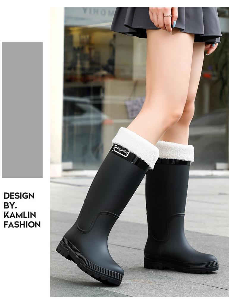 Женские водонепроницаемые резиновые сапоги на флисовой подкладке - Нескользящие, с толстой подошвой, Идеальны для походов в тропических лесах