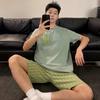 Высококачественный хлопок, мужской пижамный комплект с круглым вырезом, для молодых студентов, домашняя одежда, простая однотонная одежда для сна в полоску с буквами, одежда для отдыха