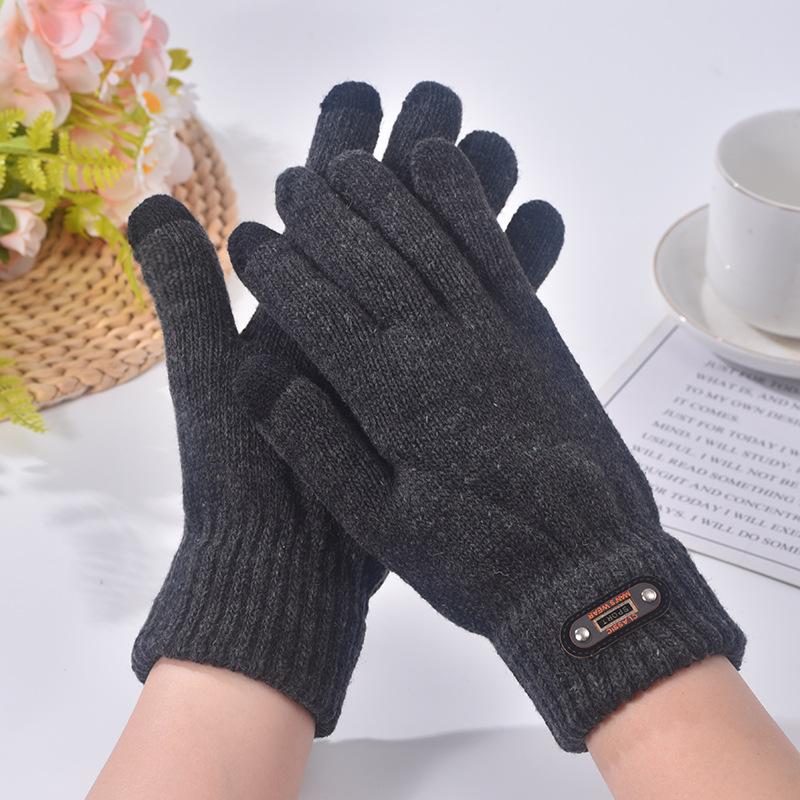Wool Cycling Cycling Cold-proof Student Gloves Men's Autumn and Winter Warm Solid Color Velvet Finger Knitting