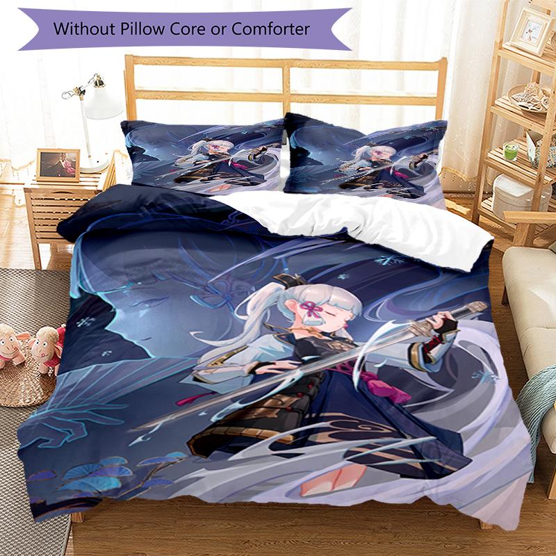 3pcs Genshin Impact characters4 pattern bedding set duvet cover set includes duvet cover &pillowcases, perfect all season bedroom decoration & gift