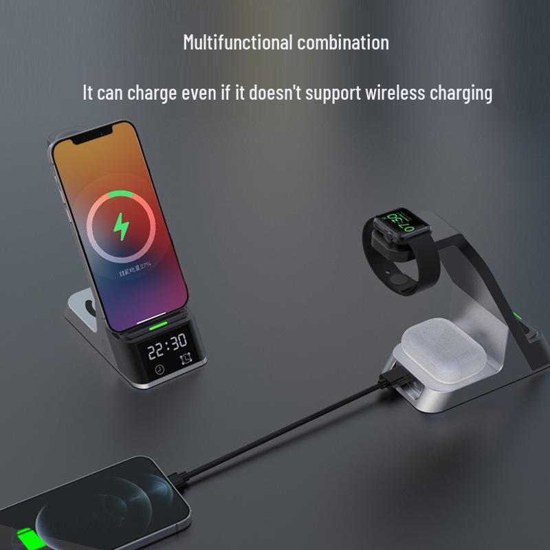 Беспроводная зарядная станция 4-в-1 с часами для Apple Watch, наушников и телефона