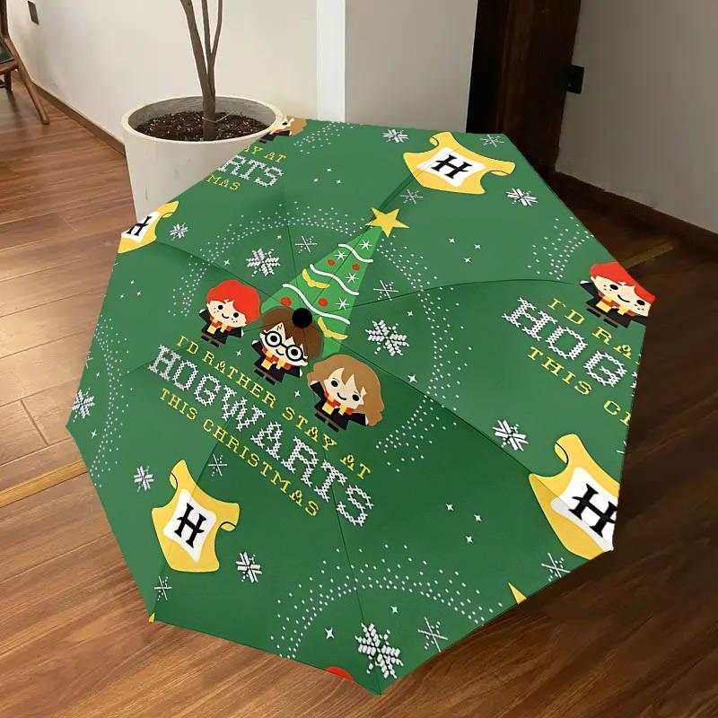 1PC Warner Hogwarts Christmas Automatic Open/Close Umbrella with Windproof, 46-Rib Sturdy Canopy, Durable Ribs1263A
