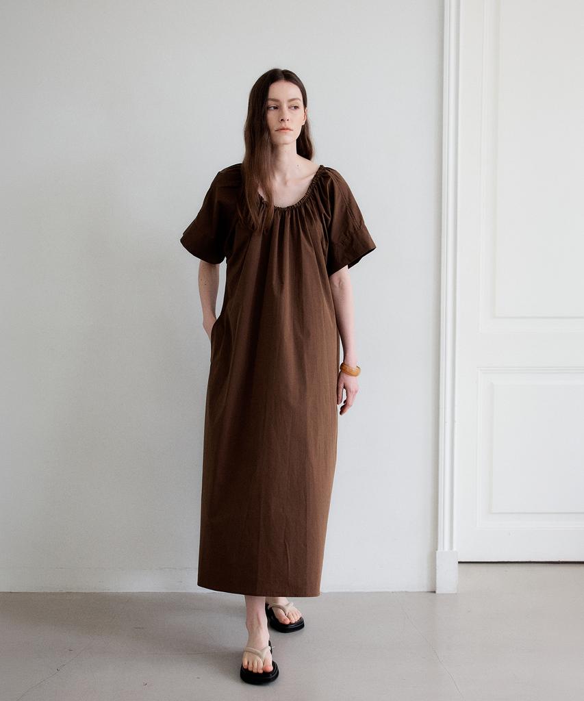 The Ello Soft System Off-Shoulder Flare Dress (Brown)