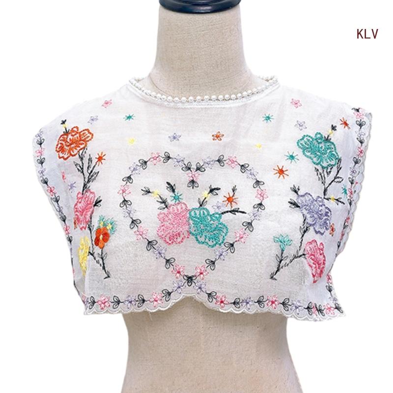 Вышитый цветочный воротник Элегантный съемный фальшивый воротник шаль Винтажный воротник для платья-костюма