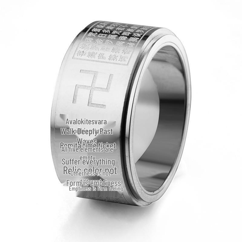 Вращающееся кольцо-амулет из титановой стали с десятью тысячами слов: Восемь Божеств-Хранителей, Год Рождения по Зодиаку, Сутра Сердца для Мужчин