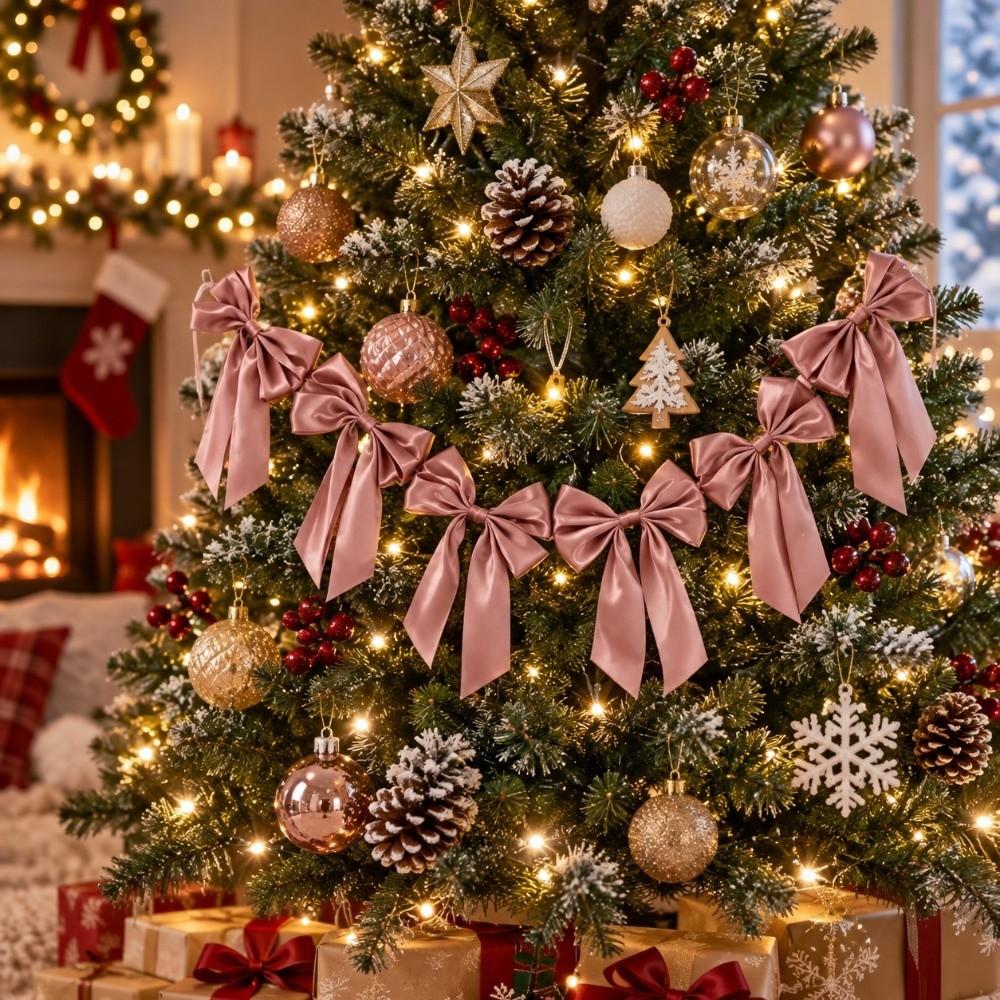 Satin Shiny Christmas Ribbon Bow Flag Home Ornaments Bowknot Banner Pendant  Wedding