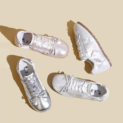 Плоские атласные серебряные балетки для женщин Весна Новые ретро спортивные повседневные дышащие Cortez женские