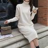 Women Autumn Winter High Neck Long Sleeve Dress Solid Color Knit Sweater Long Dresses Loose Dress
