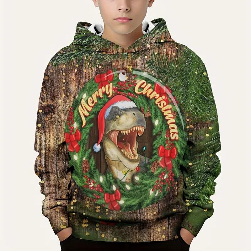 Детская одежда, рождественские забавные толстовки с принтом Санта-Клауса и дерева в формате 3D для мальчиков, повседневный осенний свитер с длинным рукавом для активного отдыха