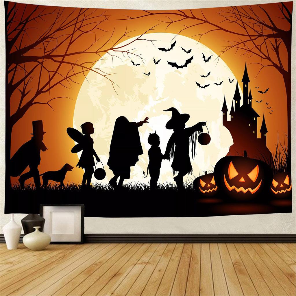 Home Decor Tapestry Halloween Pumpkin Lantern Wall Hanging Tapestry Boho Hippie Magic Castle Wall Decor Backdrop Fabric