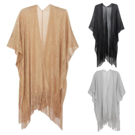 Женская шаль с рукавом три четверти, однотонная, с открытой передней частью, с кисточками, солнцезащитная, летняя, тонкая, накидка на бикини, шаль, пляжная одежда