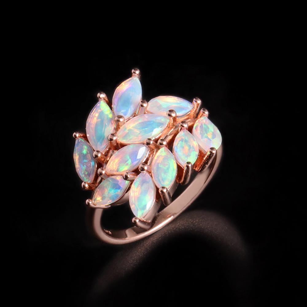 Роскошное светлое кольцо с натуральным опалом из розового золота 925 пробы, камень, родившийся в октябре, из серебра, ювелирные украшения, подарок на годовщину и свадьбу для женщин