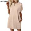 Женская мода Лето Весна Однотонный принт Короткий рукав Круглый вырез Свободная талия Повседневные платья