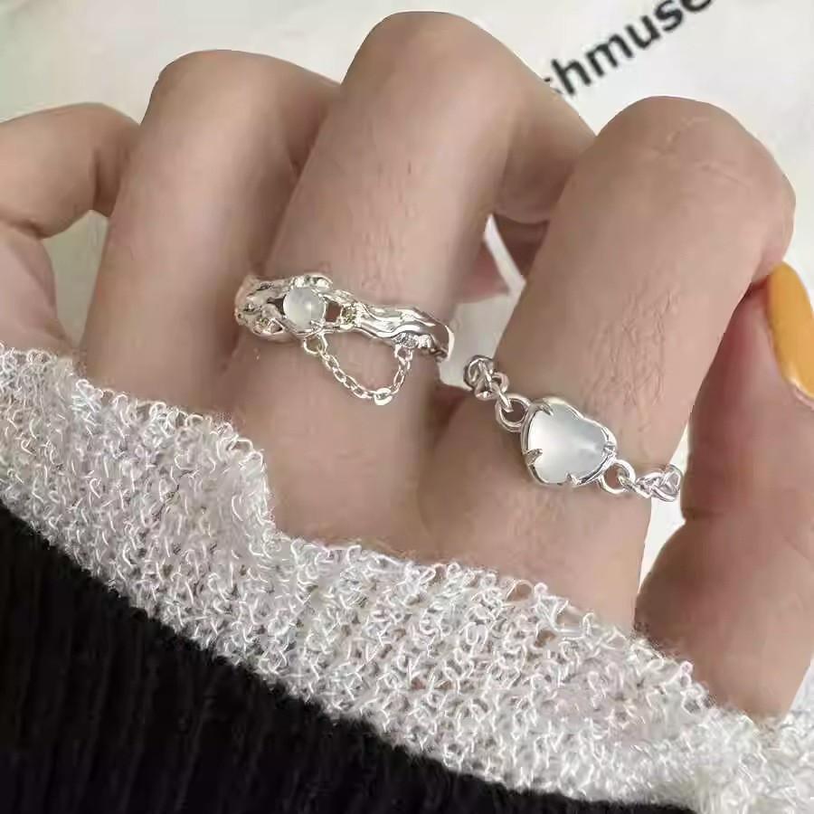 Trendy High-end Moonstone And Zircon Ring With Stylish Wave Pattern Ideal For Modern Ladies