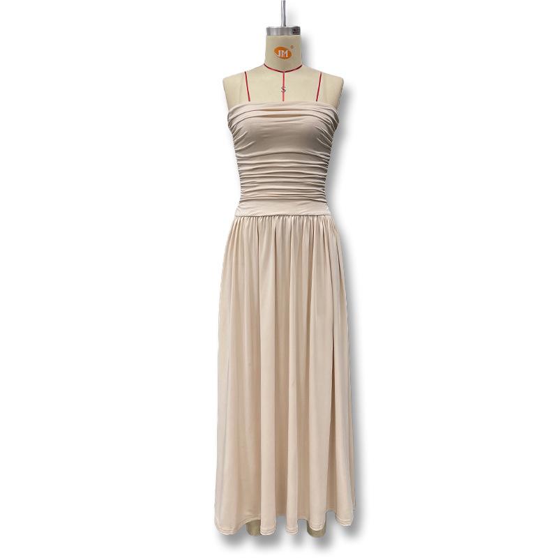Женское strapless tube top макси-платье с драпированной талией однотонное струящееся в пол летнее повседневное для пляжного отдыха длинное платье