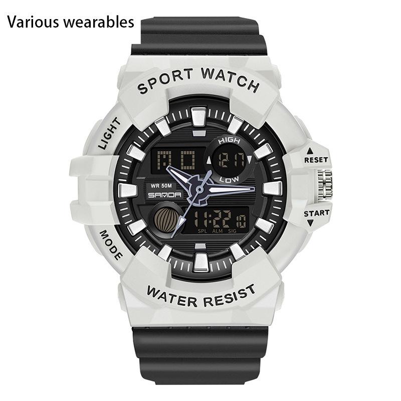 Трендовые спортивные новые цифровые часы модные двойной дисплей большой циферблат светящиеся водонепроницаемые часы унисекс
