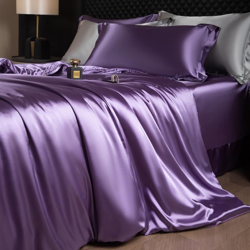 Summer Ice Silk FourPiece Bed Hat Imitation Tencel Quilt Cover Cool Silk Bed Sheet Washed Silk Quilt Cover